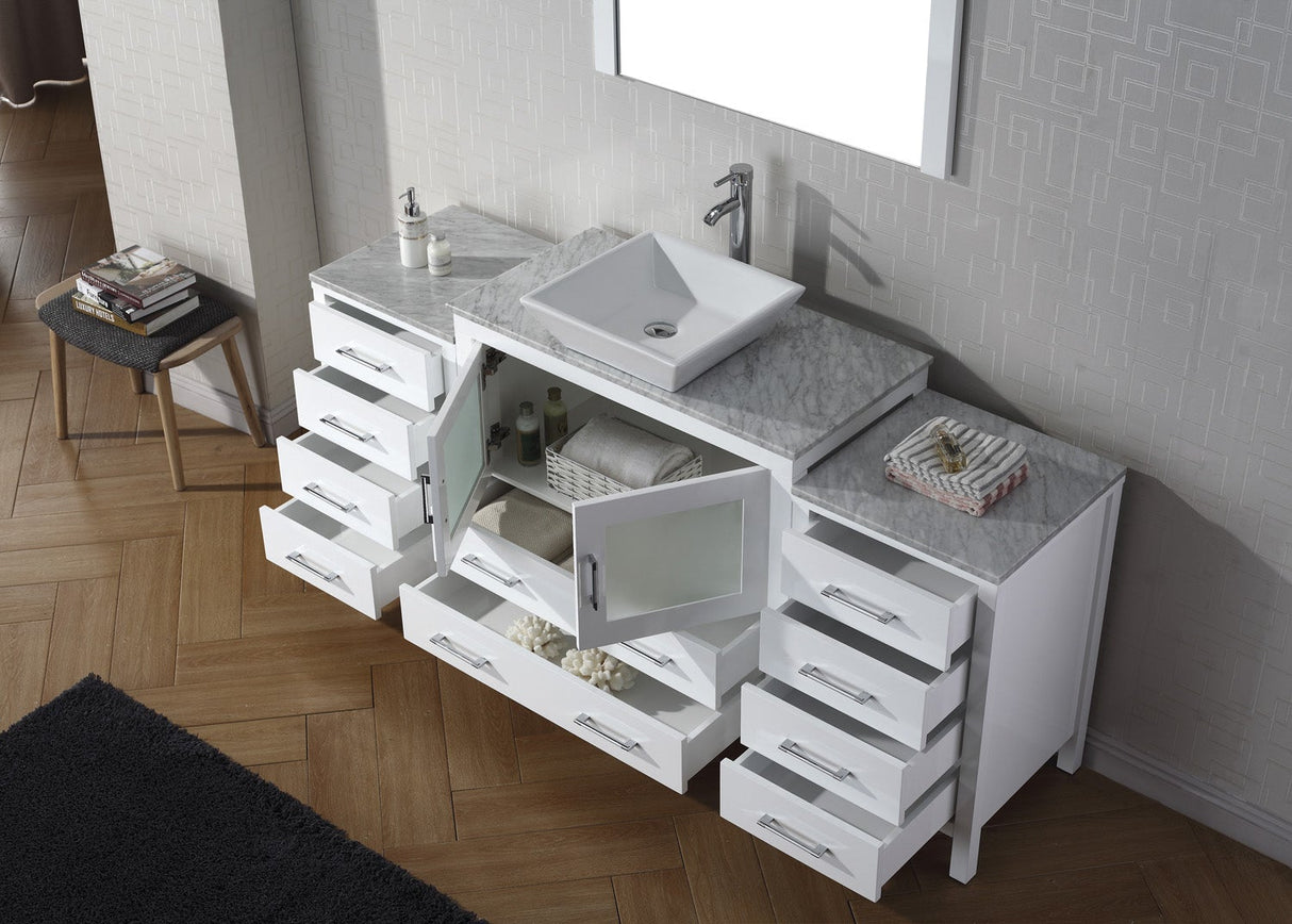 Virtu USA Dior 66" Single Bath Vanity with White Marble Top and Square Sink with Matching Mirror