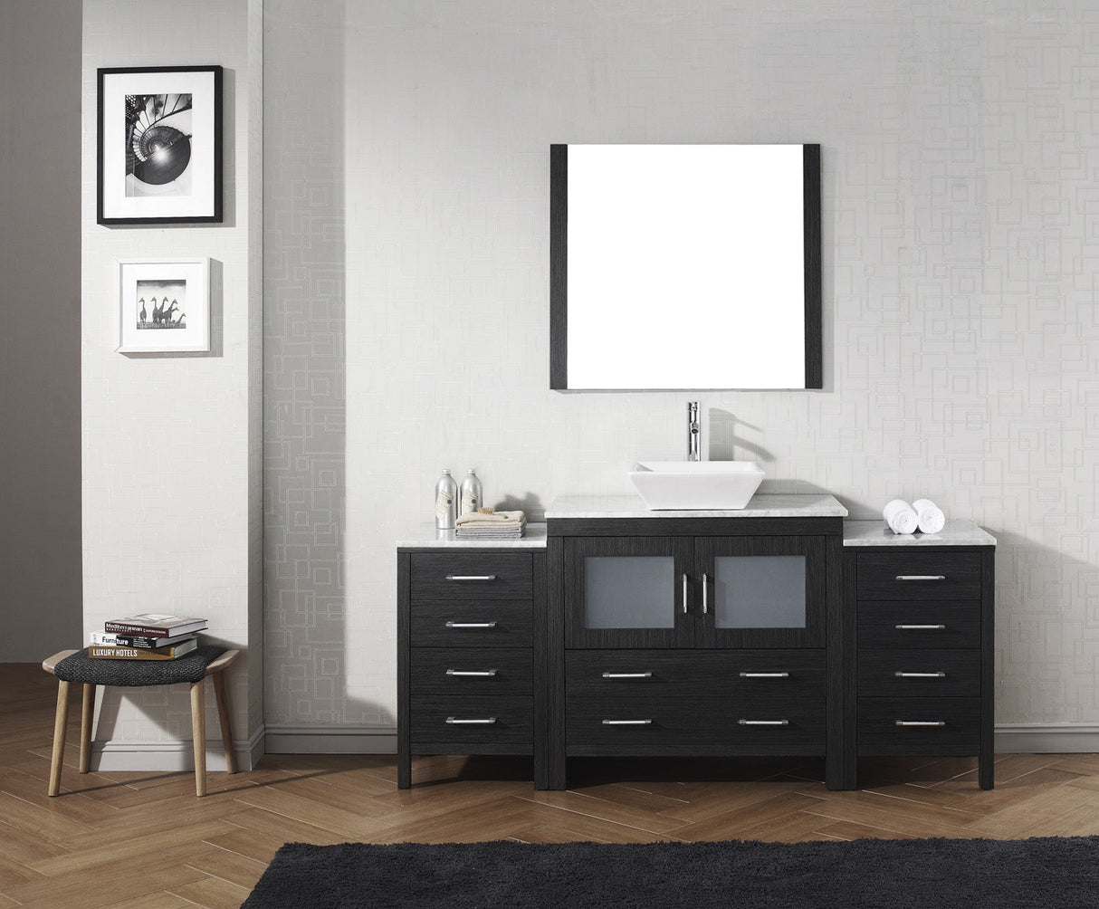 Virtu USA Dior 66" Single Bath Vanity with White Marble Top and Square Sink with Brushed Nickel Faucet with Matching Mirror