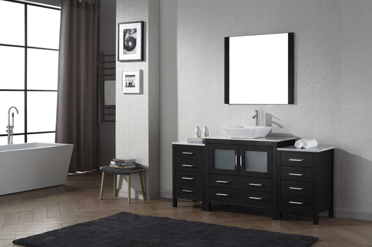 Virtu USA Dior 66" Single Bath Vanity with White Marble Top and Square Sink with Brushed Nickel Faucet with Matching Mirror