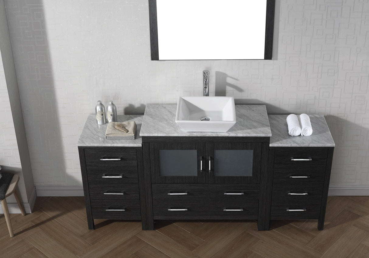 Virtu USA Dior 66" Single Bath Vanity with White Marble Top and Square Sink with Brushed Nickel Faucet with Matching Mirror