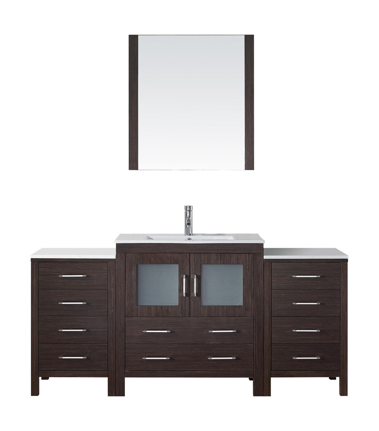 Virtu USA Dior 68" Single Bath Vanity with Slim White Ceramic Top and Square Sink with Brushed Nickel Faucet and Mirror - Luxe Bathroom Vanities Luxury Bathroom Fixtures Bathroom Furniture