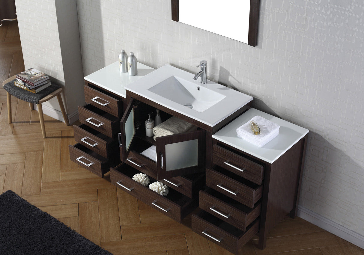 Virtu USA Dior 68" Single Bath Vanity with White Ceramic Top and Integrated Square Sink with Matching Mirror