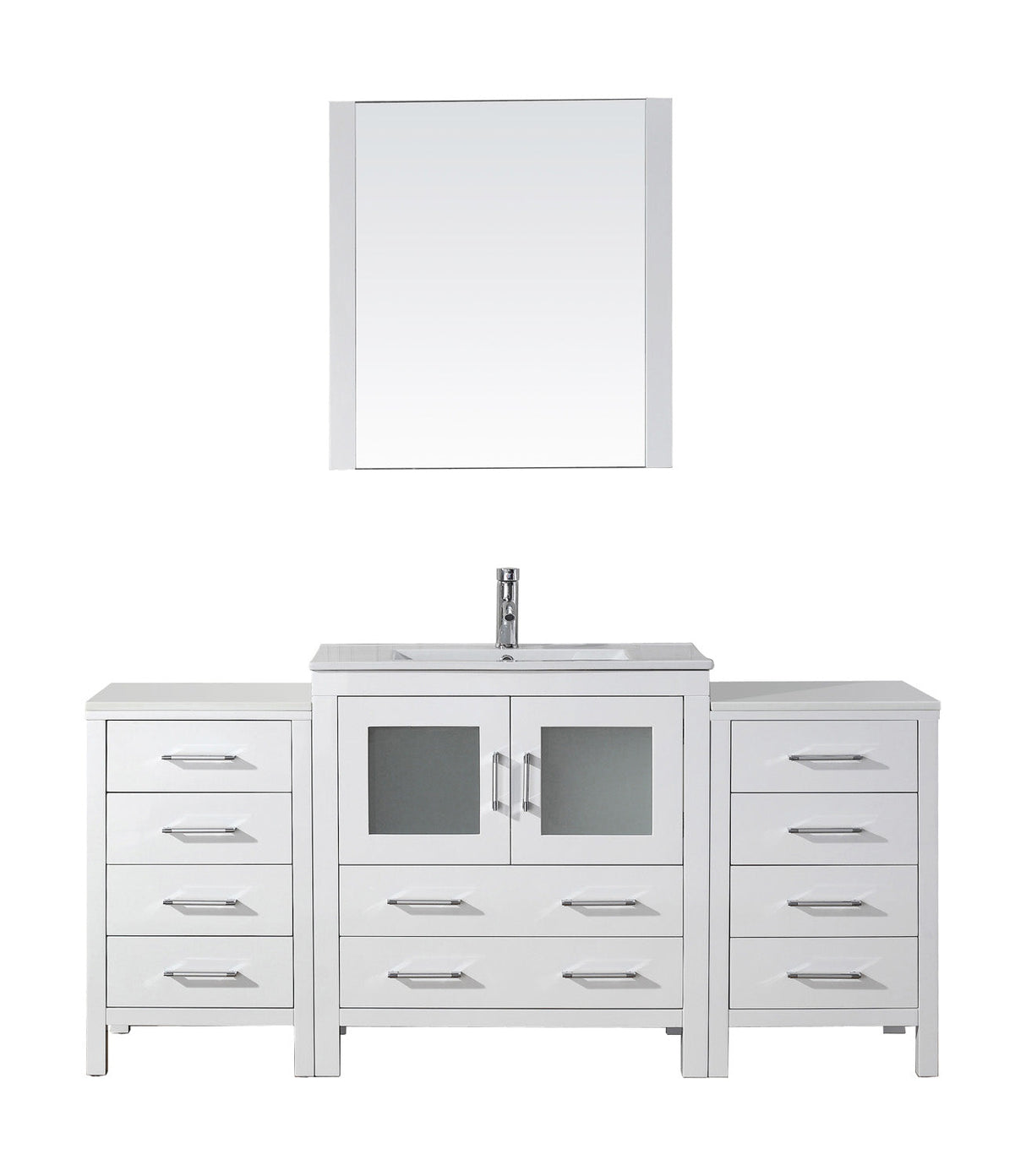 Virtu USA Dior 68" Single Bath Vanity with Slim White Ceramic Top and Square Sink with Brushed Nickel Faucet and Mirror - Luxe Bathroom Vanities Luxury Bathroom Fixtures Bathroom Furniture