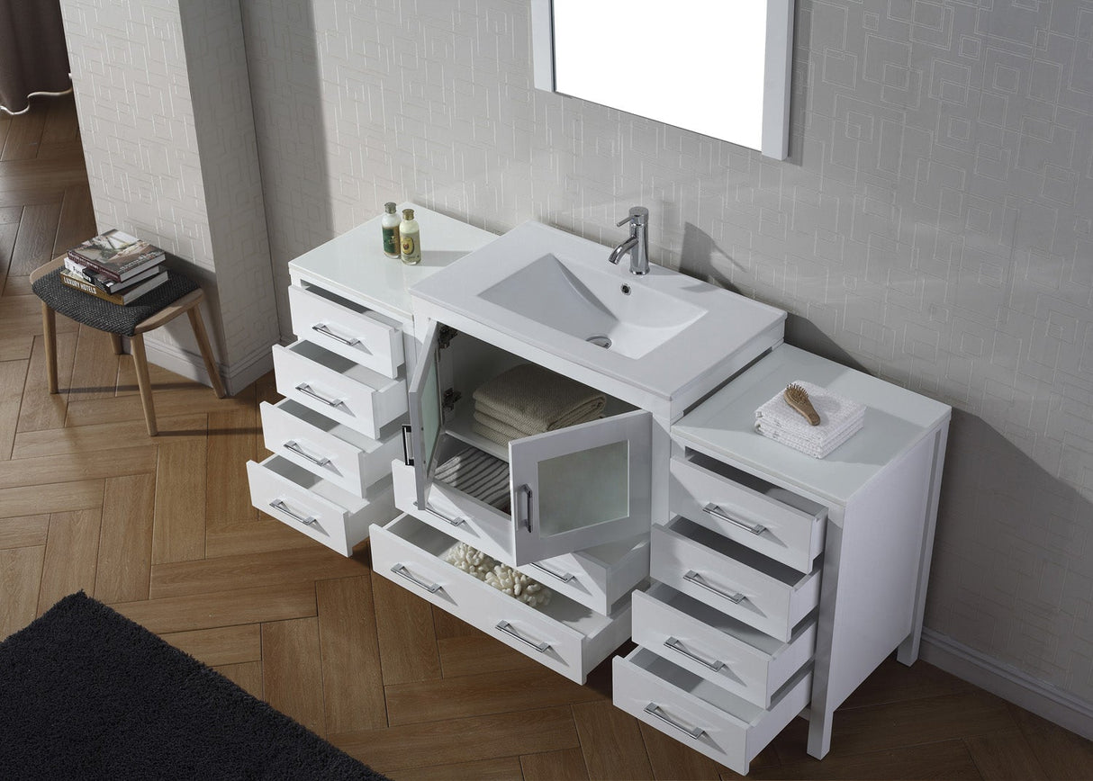 Virtu USA Dior 68" Single Bath Vanity with White Ceramic Top and Integrated Square Sink with Matching Mirror