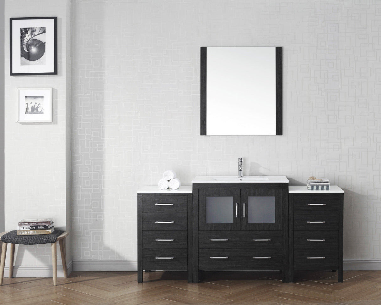 Virtu USA Dior 68" Single Bath Vanity with White Ceramic Top and Integrated Square Sink with Brushed Nickel Faucet with Matching Mirror