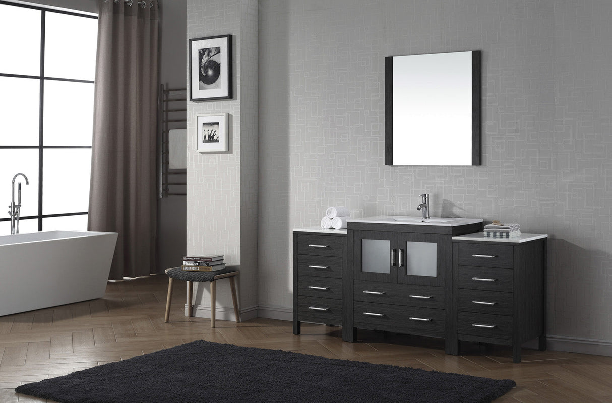 Virtu USA Dior 68" Single Bath Vanity with White Ceramic Top and Integrated Square Sink with Brushed Nickel Faucet with Matching Mirror