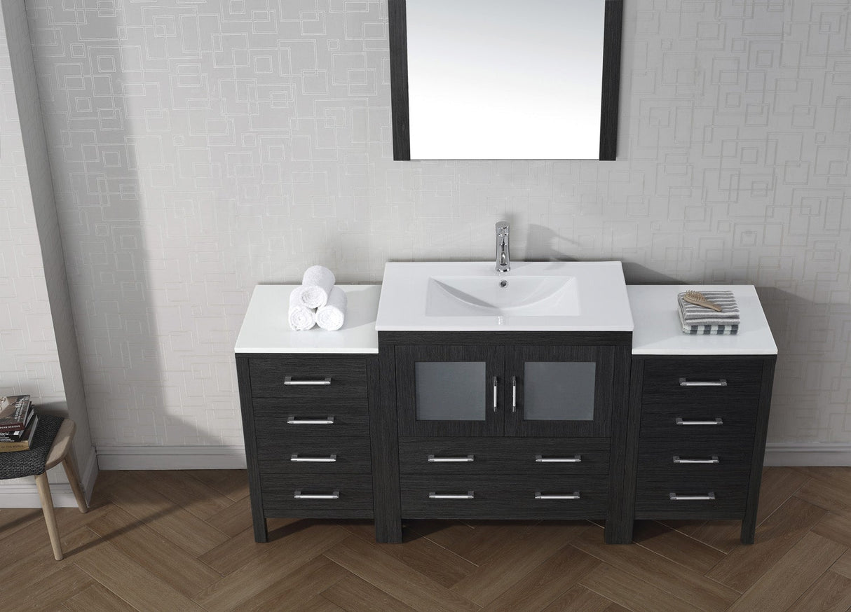 Virtu USA Dior 68" Single Bath Vanity with White Ceramic Top and Integrated Square Sink with Matching Mirror