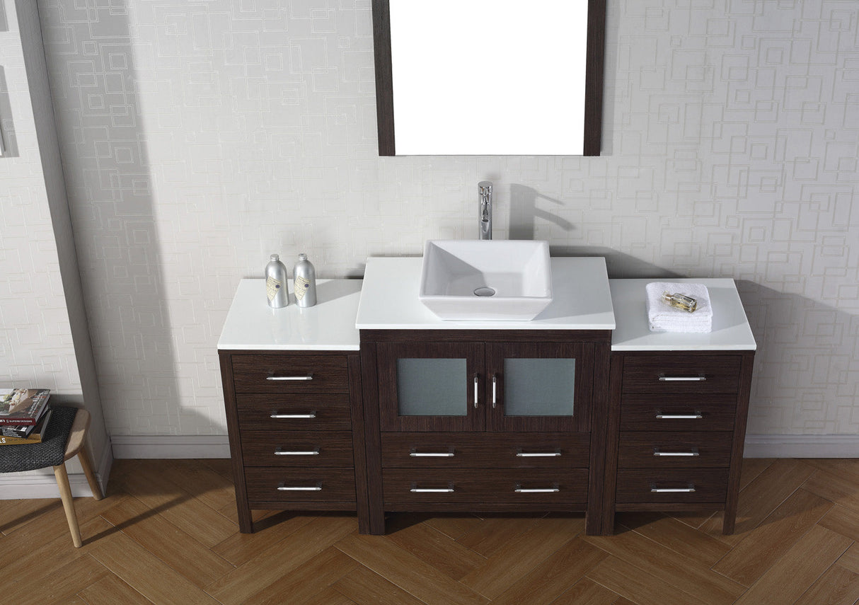 Virtu USA Dior 68" Single Bath Vanity with White Engineered Stone Top and Square Sink with Brushed Nickel Faucet with Matching Mirror