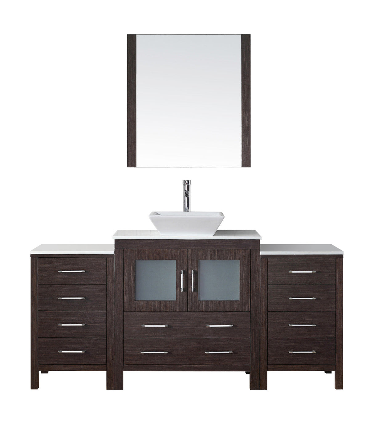 Virtu USA Dior 68" Single Bath Vanity with White Engineered Stone Top and Square Sink with Brushed Nickel Faucet and Mirror - Luxe Bathroom Vanities Luxury Bathroom Fixtures Bathroom Furniture