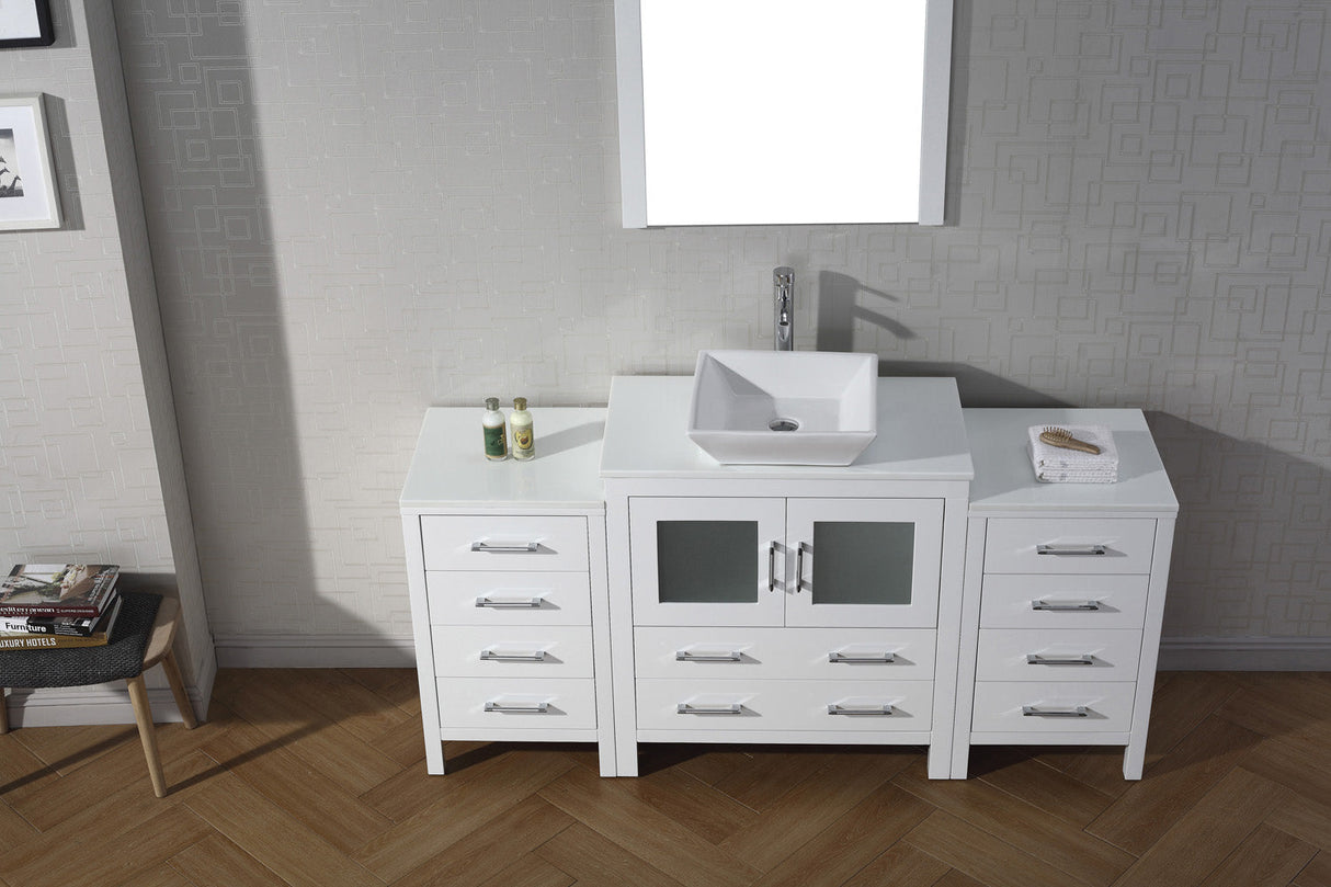 Virtu USA Dior 68" Single Bath Vanity with White Engineered Stone Top and Square Sink with Brushed Nickel Faucet with Matching Mirror