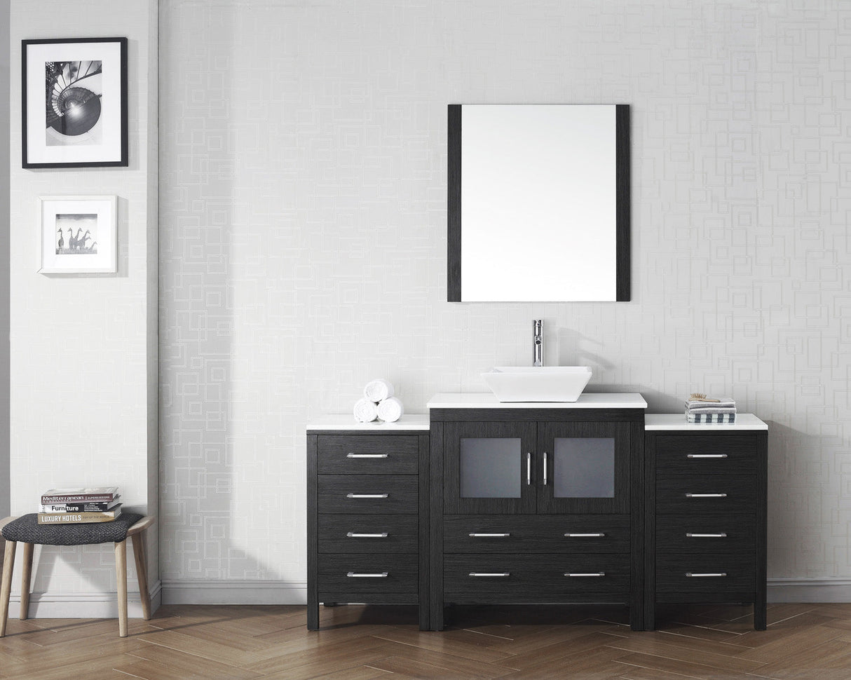 Virtu USA Dior 68" Single Bath Vanity with White Engineered Stone Top and Square Sink with Brushed Nickel Faucet with Matching Mirror