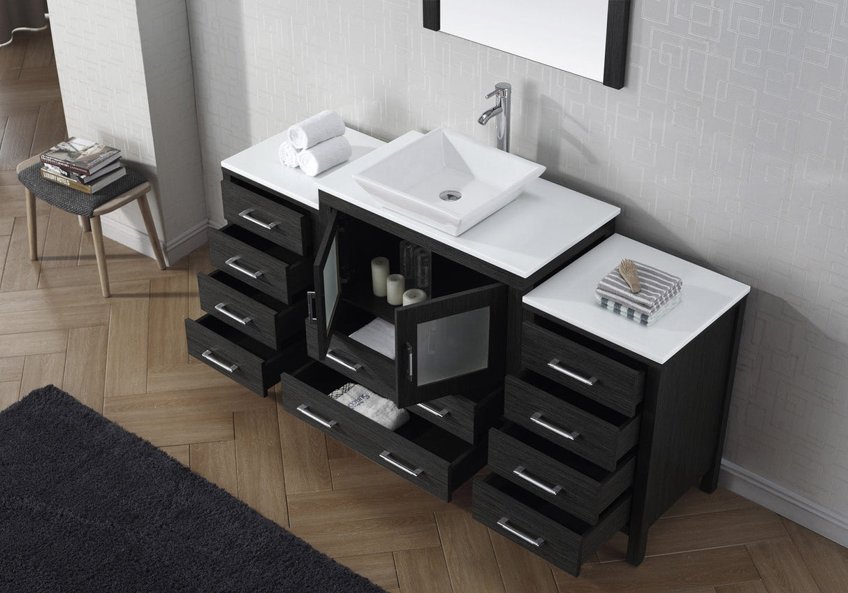 Virtu USA Dior 68" Single Bath Vanity with White Engineered Stone Top and Square Sink with Brushed Nickel Faucet with Matching Mirror