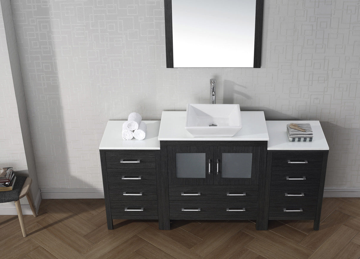 Virtu USA Dior 68" Single Bath Vanity with White Engineered Stone Top and Square Sink with Brushed Nickel Faucet with Matching Mirror