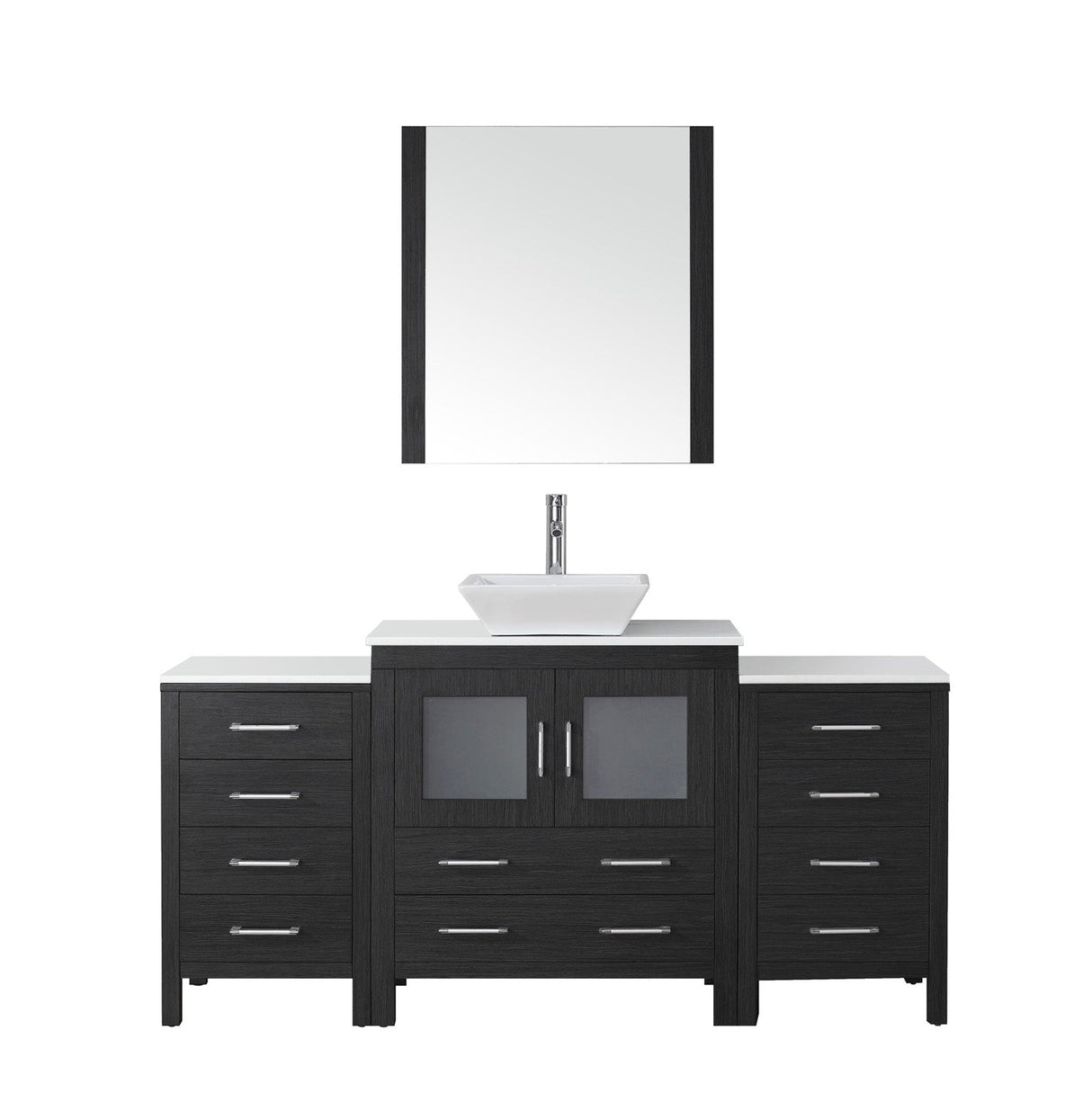 Virtu USA Dior 68" Single Bath Vanity with White Engineered Stone Top and Square Sink with Brushed Nickel Faucet and Mirror - Luxe Bathroom Vanities Luxury Bathroom Fixtures Bathroom Furniture