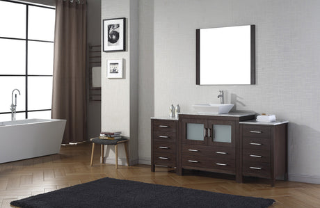 Virtu USA Dior 68" Single Bath Vanity with White Marble Top and Square Sink with Brushed Nickel Faucet with Matching Mirror