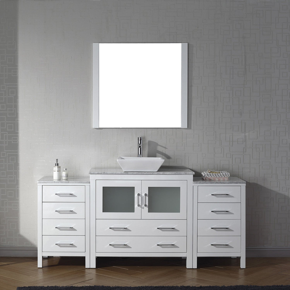 Virtu USA Dior 68" Single Bath Vanity with White Marble Top and Square Sink with Matching Mirror