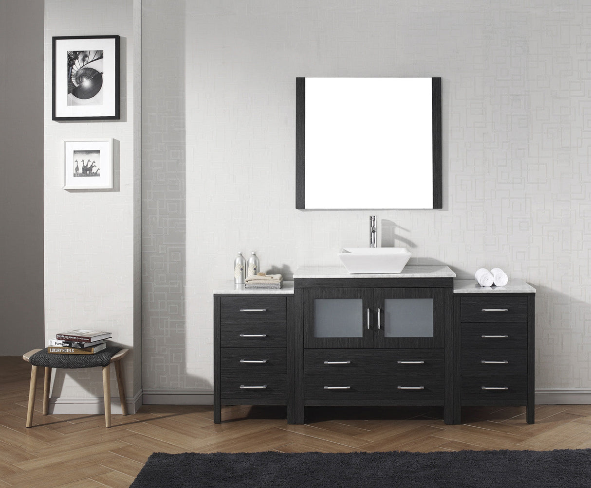 Virtu USA Dior 68" Single Bath Vanity with White Marble Top and Square Sink with Brushed Nickel Faucet with Matching Mirror