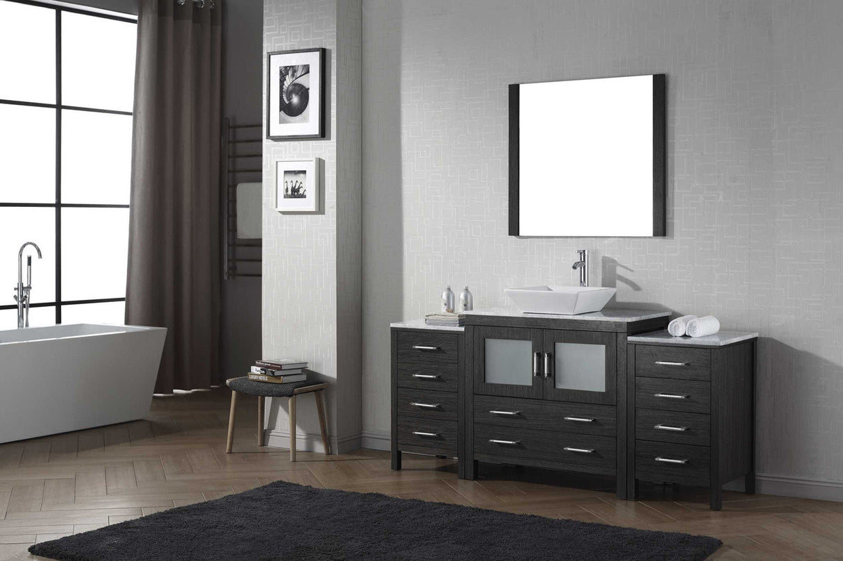 Virtu USA Dior 68" Single Bath Vanity with White Marble Top and Square Sink with Brushed Nickel Faucet with Matching Mirror