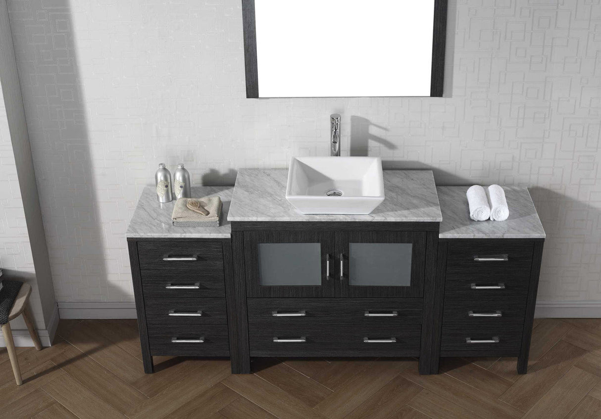 Virtu USA Dior 68" Single Bath Vanity with White Marble Top and Square Sink with Brushed Nickel Faucet with Matching Mirror