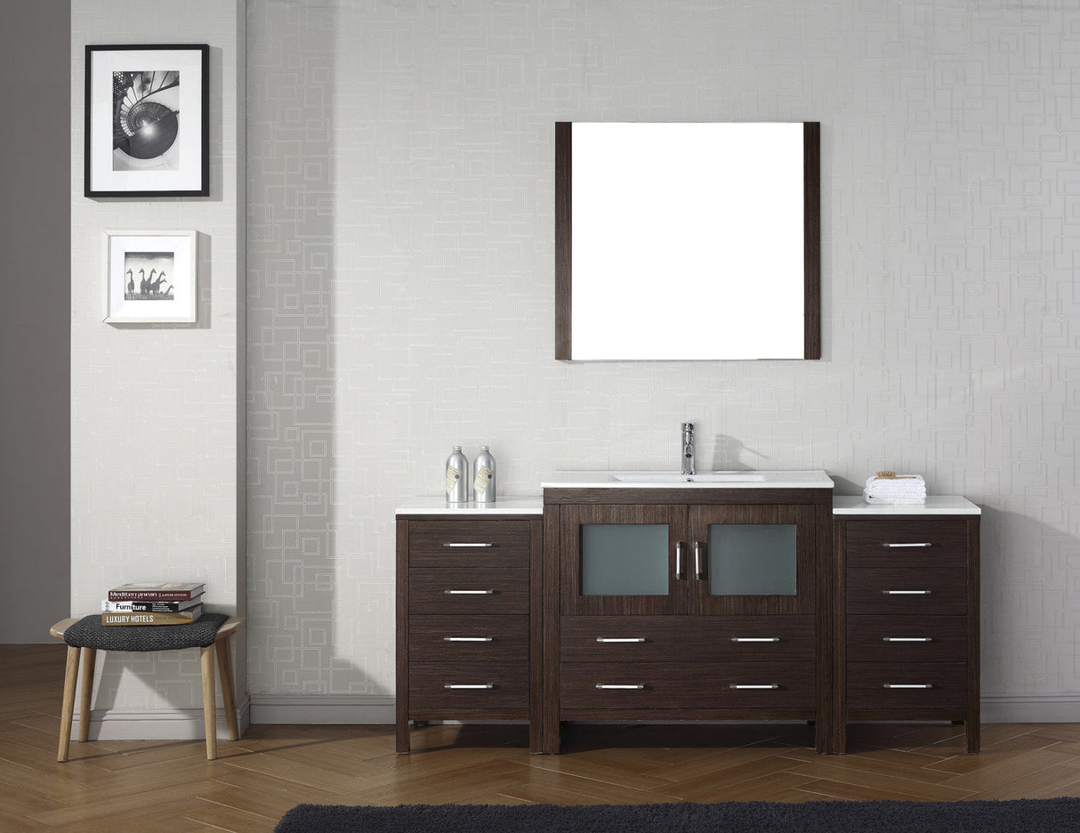 Virtu USA Dior 72" Single Bath Vanity with White Ceramic Top and Integrated Square Sink with Brushed Nickel Faucet with Matching Mirror