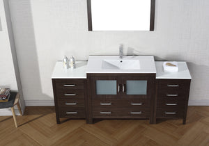 Virtu USA Dior 72" Single Bath Vanity with White Ceramic Top and Integrated Square Sink with Brushed Nickel Faucet with Matching Mirror
