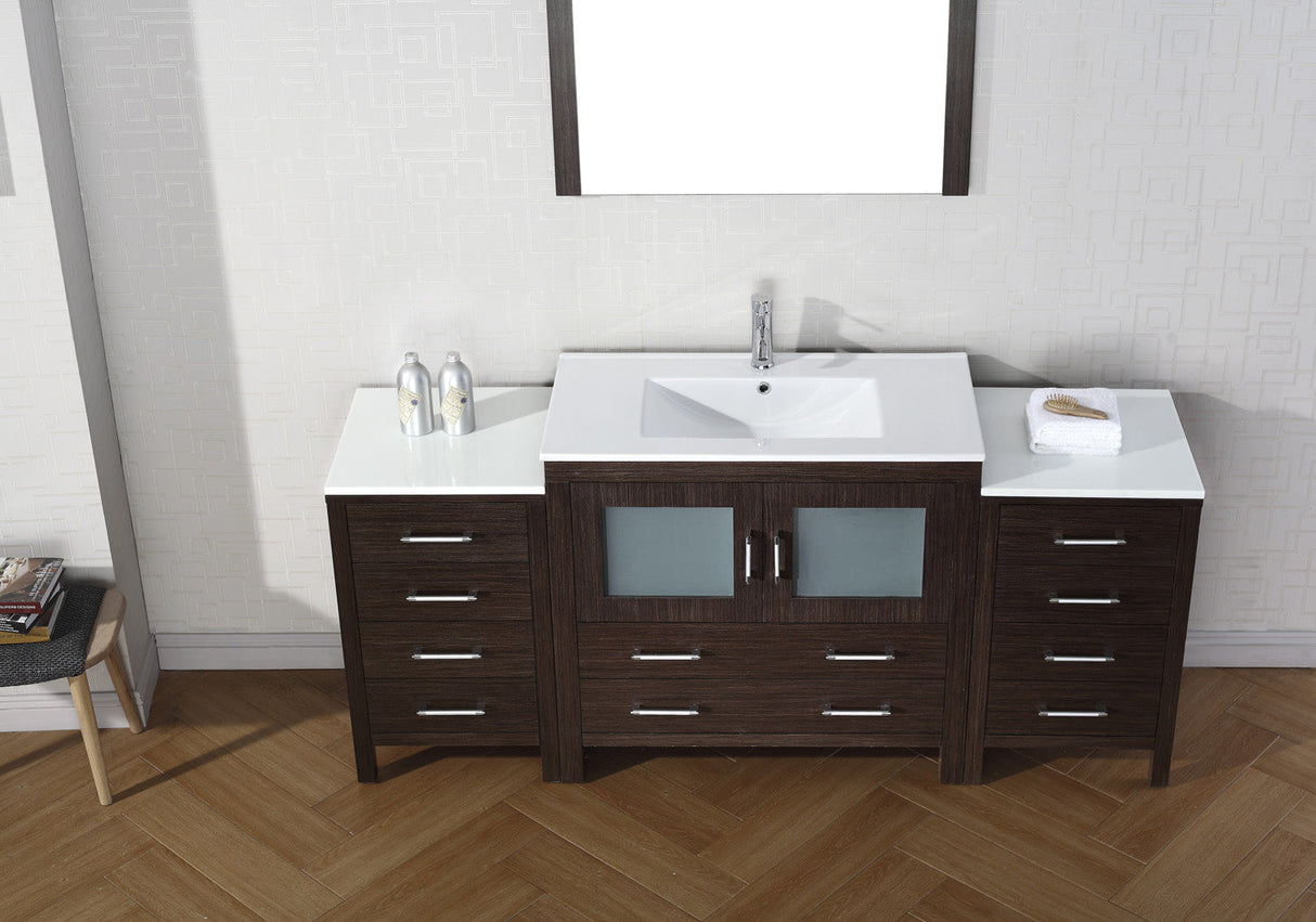 Virtu USA Dior 72" Single Bath Vanity with White Ceramic Top and Integrated Square Sink with Matching Mirror