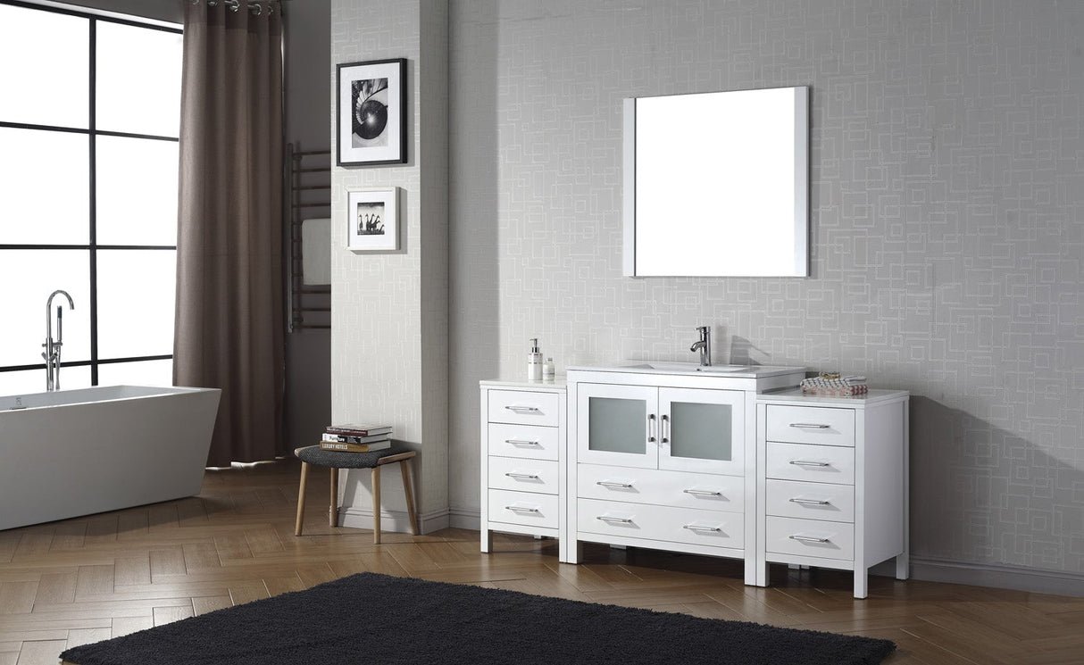 Virtu USA Dior 72" Single Bath Vanity with White Ceramic Top and Integrated Square Sink with Brushed Nickel Faucet with Matching Mirror