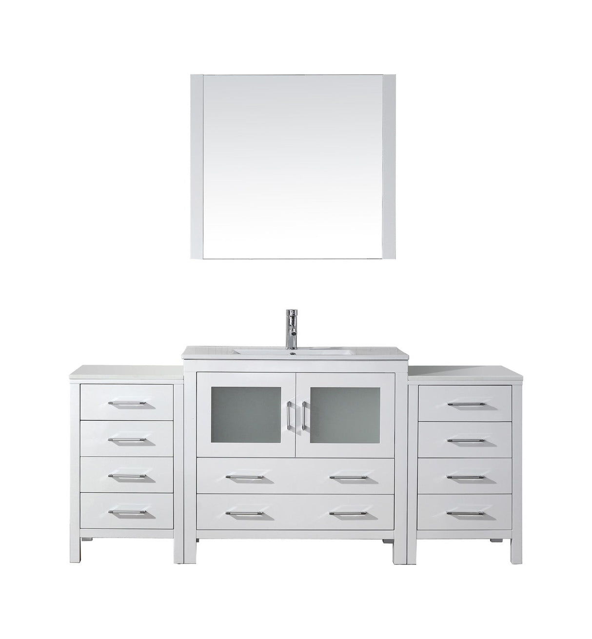 Virtu USA Dior 72" Single Bath Vanity with Slim White Ceramic Top and Square Sink with Brushed Nickel Faucet and Mirror - Luxe Bathroom Vanities