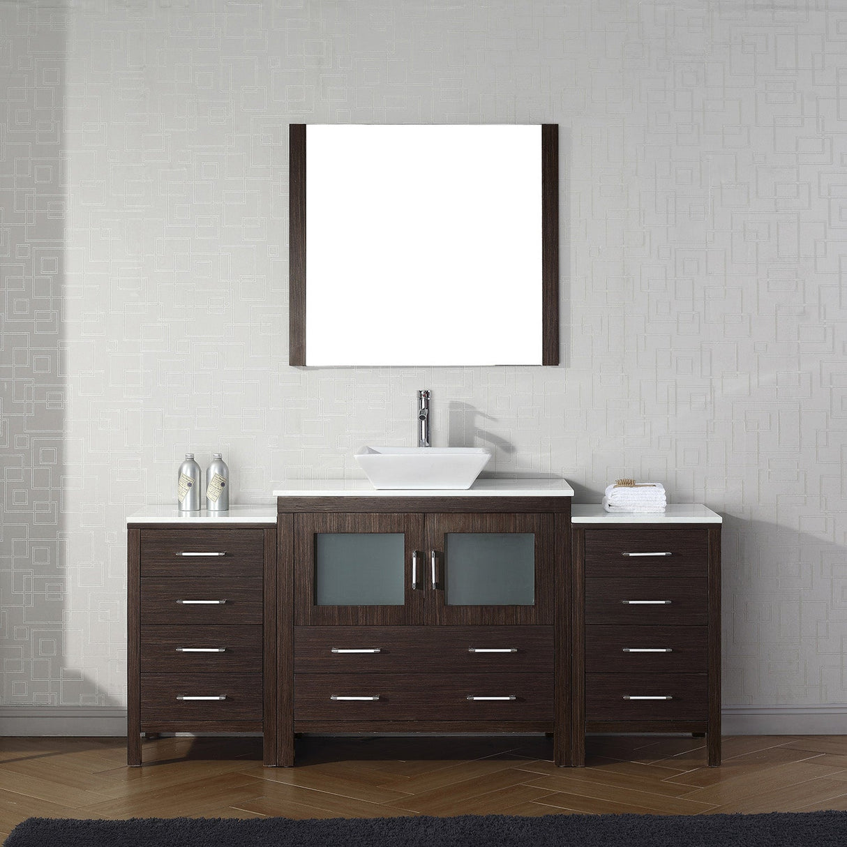 Virtu USA Dior 72" Single Bath Vanity with White Engineered Stone Top and Square Sink with Brushed Nickel Faucet with Matching Mirror
