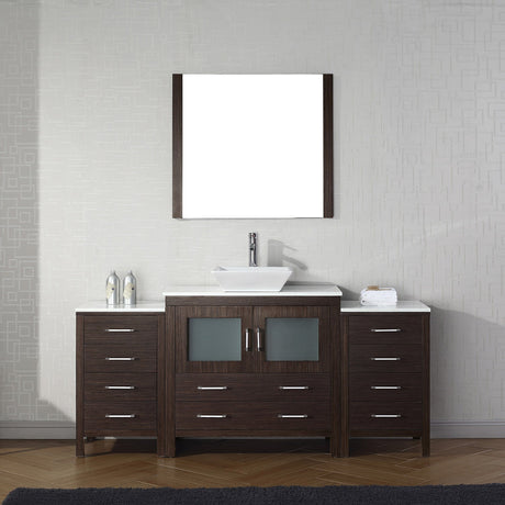 Virtu USA Dior 72" Single Bath Vanity with White Engineered Stone Top and Square Sink with Brushed Nickel Faucet with Matching Mirror