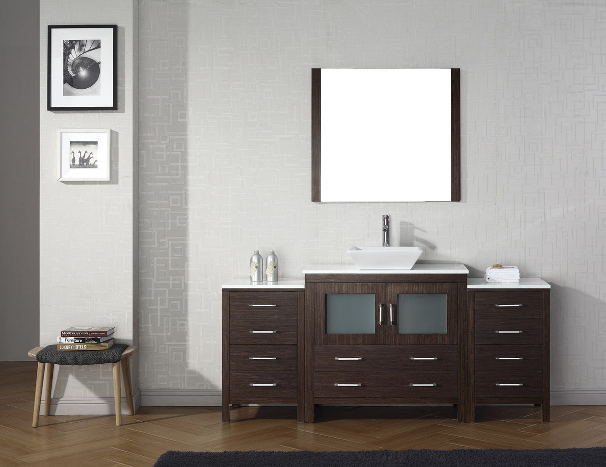 Virtu USA Dior 72" Single Bath Vanity with White Engineered Stone Top and Square Sink with Brushed Nickel Faucet with Matching Mirror