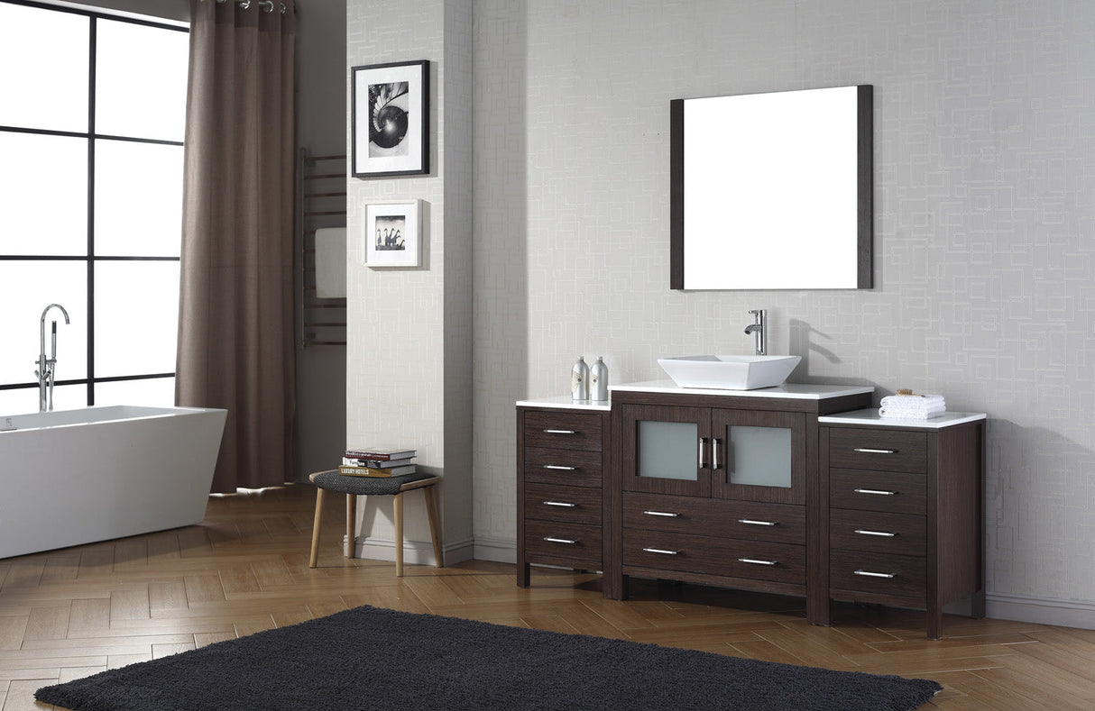 Virtu USA Dior 72" Single Bath Vanity with White Engineered Stone Top and Square Sink with Brushed Nickel Faucet with Matching Mirror