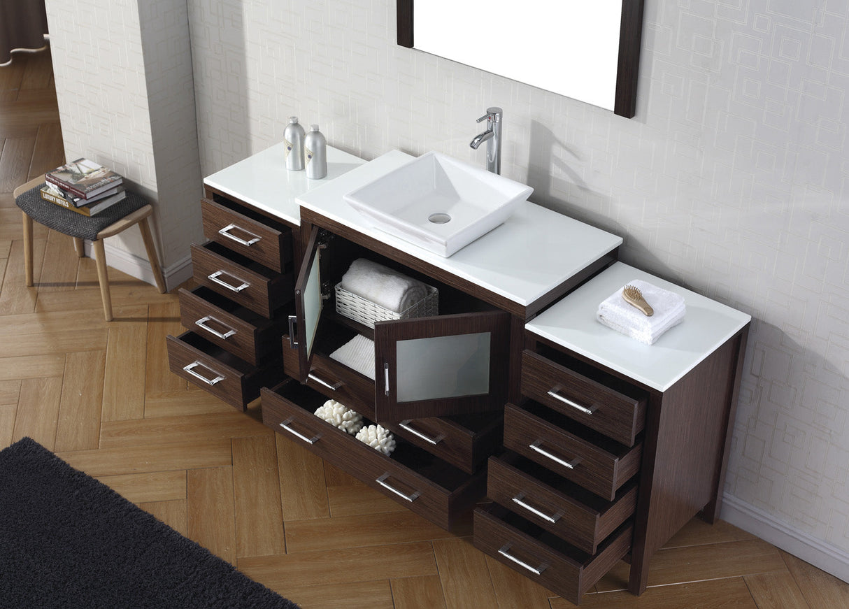 Virtu USA Dior 72" Single Bath Vanity with White Engineered Stone Top and Square Sink with Brushed Nickel Faucet with Matching Mirror