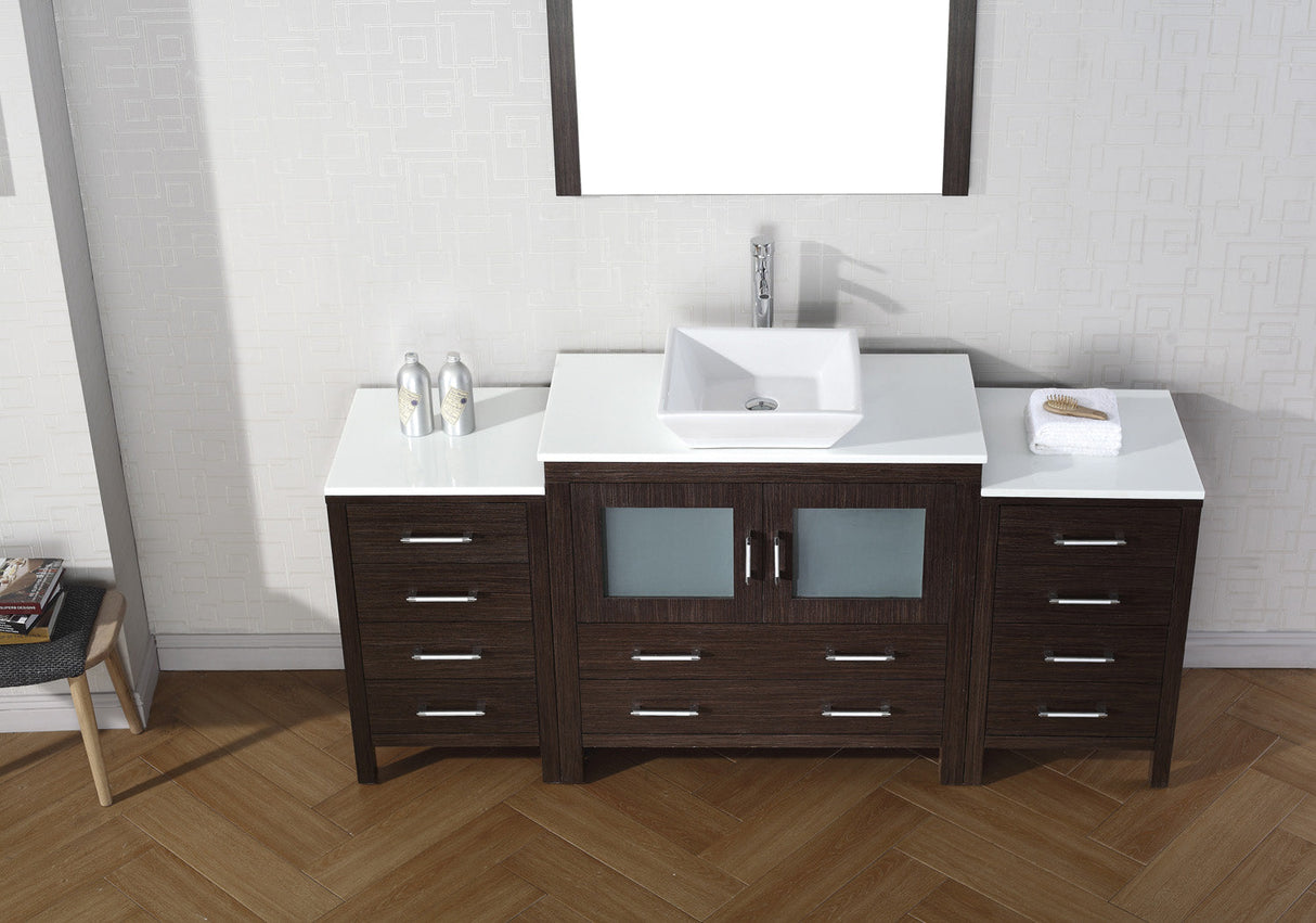 Virtu USA Dior 72" Single Bath Vanity with White Engineered Stone Top and Square Sink with Brushed Nickel Faucet with Matching Mirror