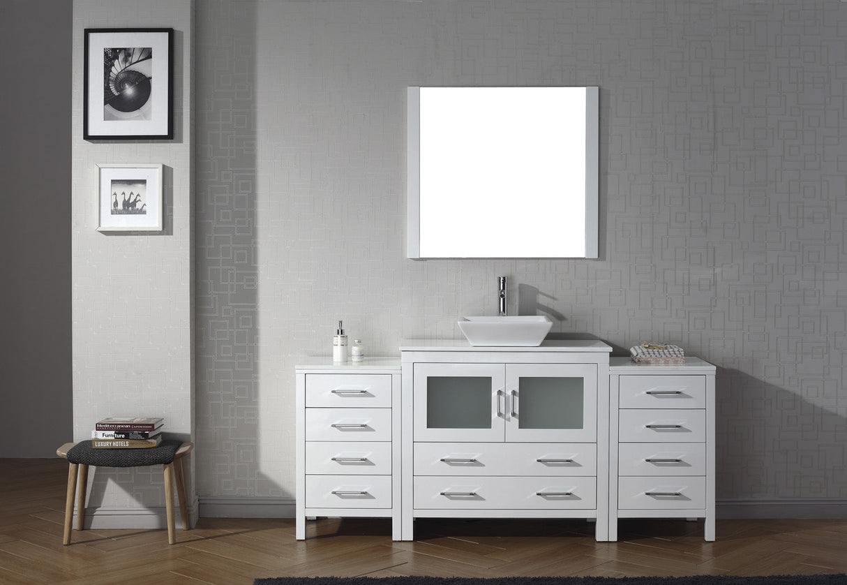 Virtu USA Dior 72" Single Bath Vanity with White Engineered Stone Top and Square Sink with Brushed Nickel Faucet with Matching Mirror