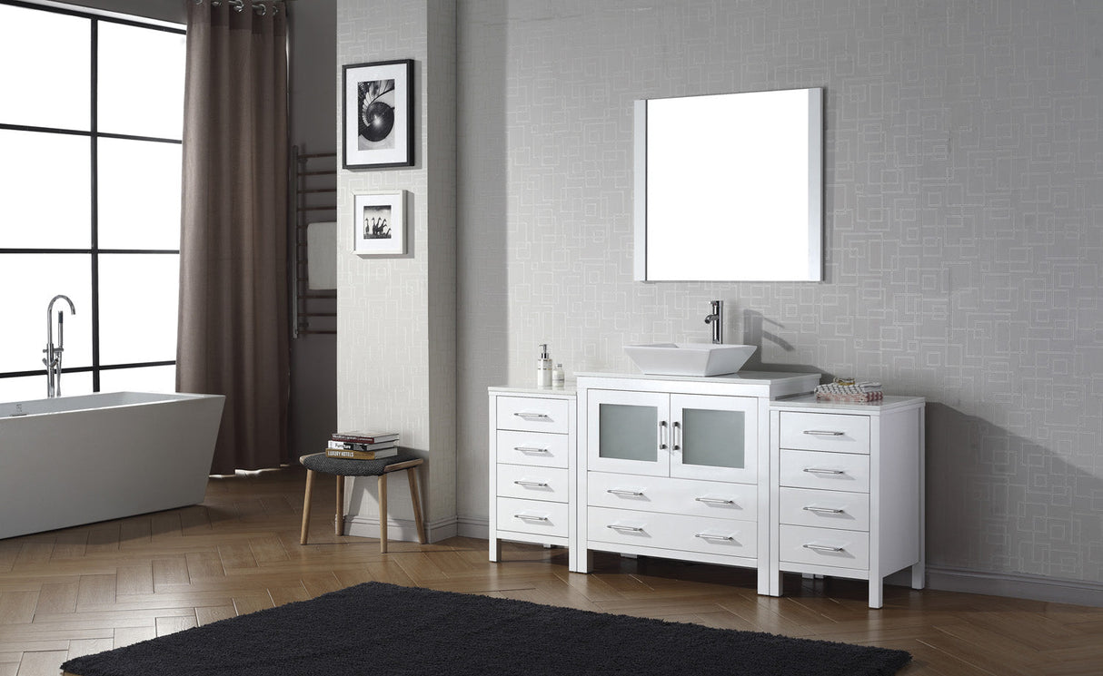 Virtu USA Dior 72" Single Bath Vanity with White Engineered Stone Top and Square Sink with Brushed Nickel Faucet with Matching Mirror