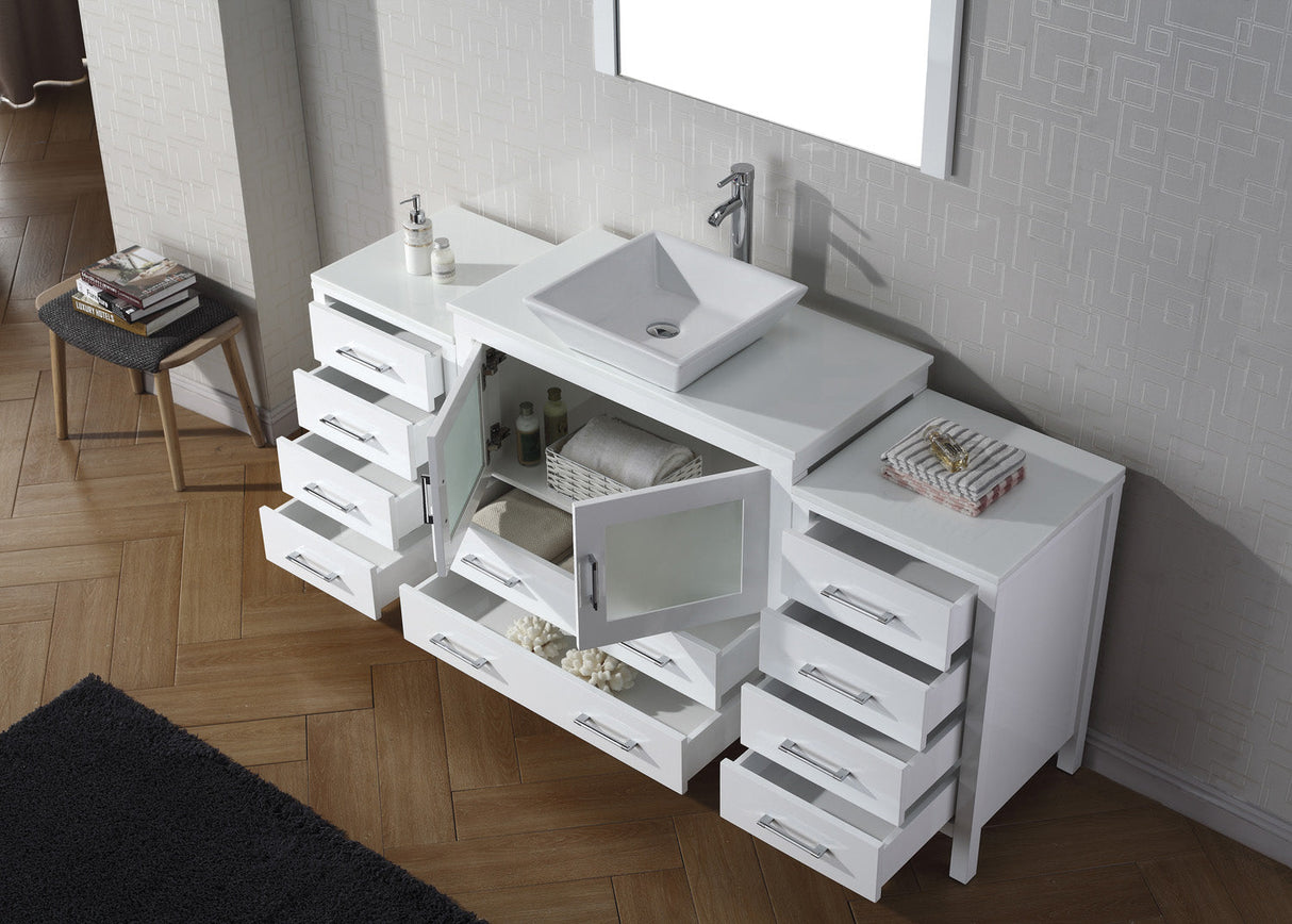 Virtu USA Dior 72" Single Bath Vanity with White Engineered Stone Top and Square Sink with Brushed Nickel Faucet with Matching Mirror