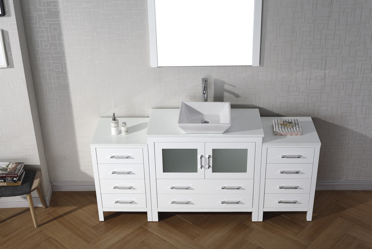 Virtu USA Dior 72" Single Bath Vanity with White Engineered Stone Top and Square Sink with Brushed Nickel Faucet with Matching Mirror