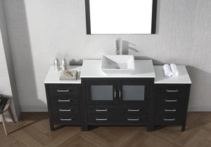 Virtu USA Dior 72" Single Bath Vanity with White Engineered Stone Top and Square Sink with Brushed Nickel Faucet with Matching Mirror