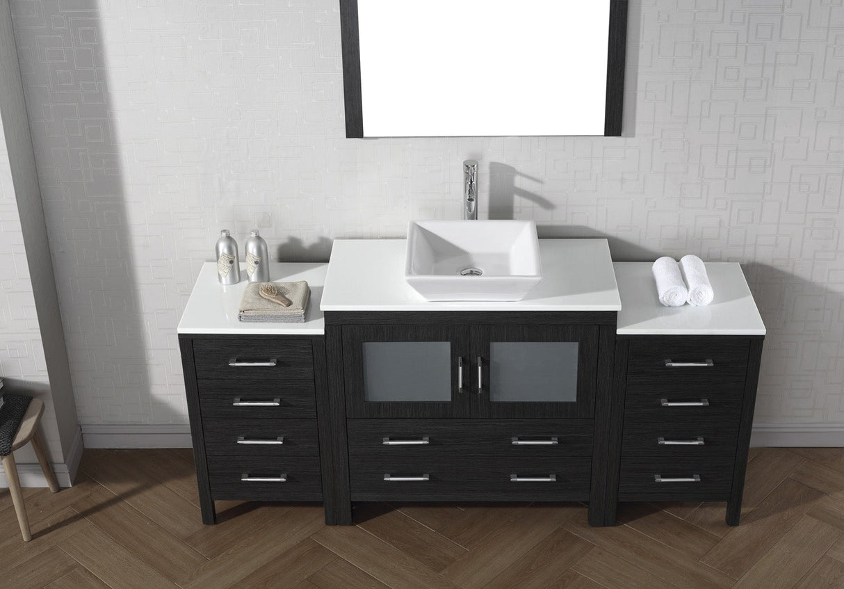 Virtu USA Dior 72" Single Bath Vanity with White Engineered Stone Top and Square Sink with Matching Mirror
