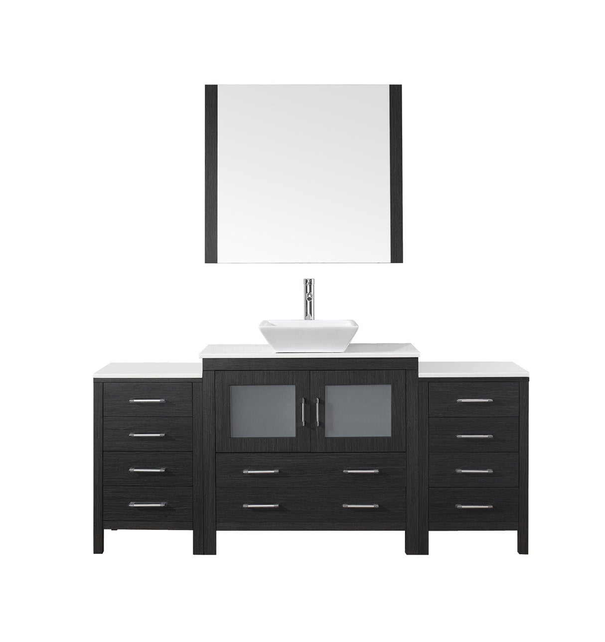 Virtu USA Dior 72" Single Bath Vanity with White Engineered Stone Top and Square Sink with Polished Chrome Faucet and Mirror - Luxe Bathroom Vanities