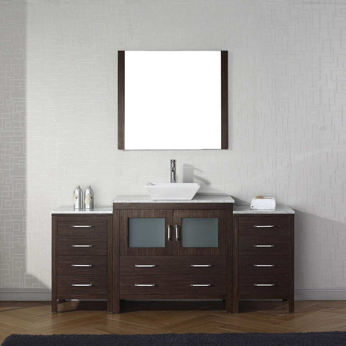 Virtu USA Dior 72" Single Bath Vanity with White Marble Top and Square Sink with Brushed Nickel Faucet with Matching Mirror