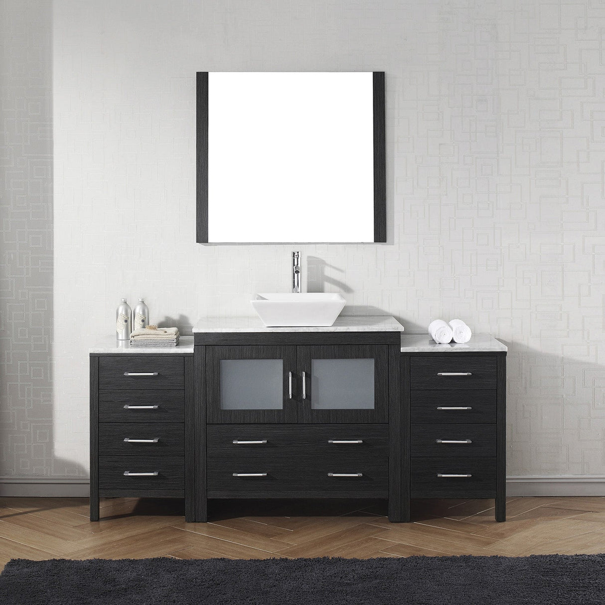 Virtu USA Dior 72" Single Bath Vanity with White Marble Top and Square Sink with Brushed Nickel Faucet with Matching Mirror