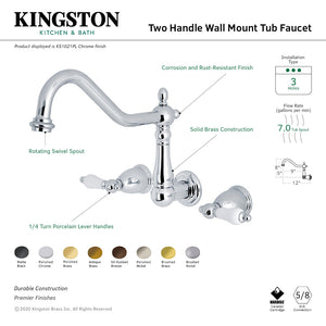 Heritage KS1020PL Two-Handle 3-Hole Wall Mount Roman Tub Faucet, Matte Black