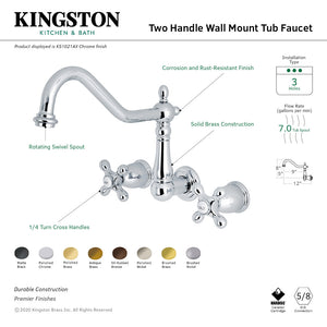 Heritage KS1022AX Two-Handle 3-Hole Wall Mount Roman Tub Faucet, Polished Brass