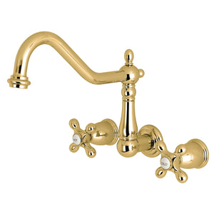 Heritage KS1022AX Two-Handle 3-Hole Wall Mount Roman Tub Faucet, Polished Brass