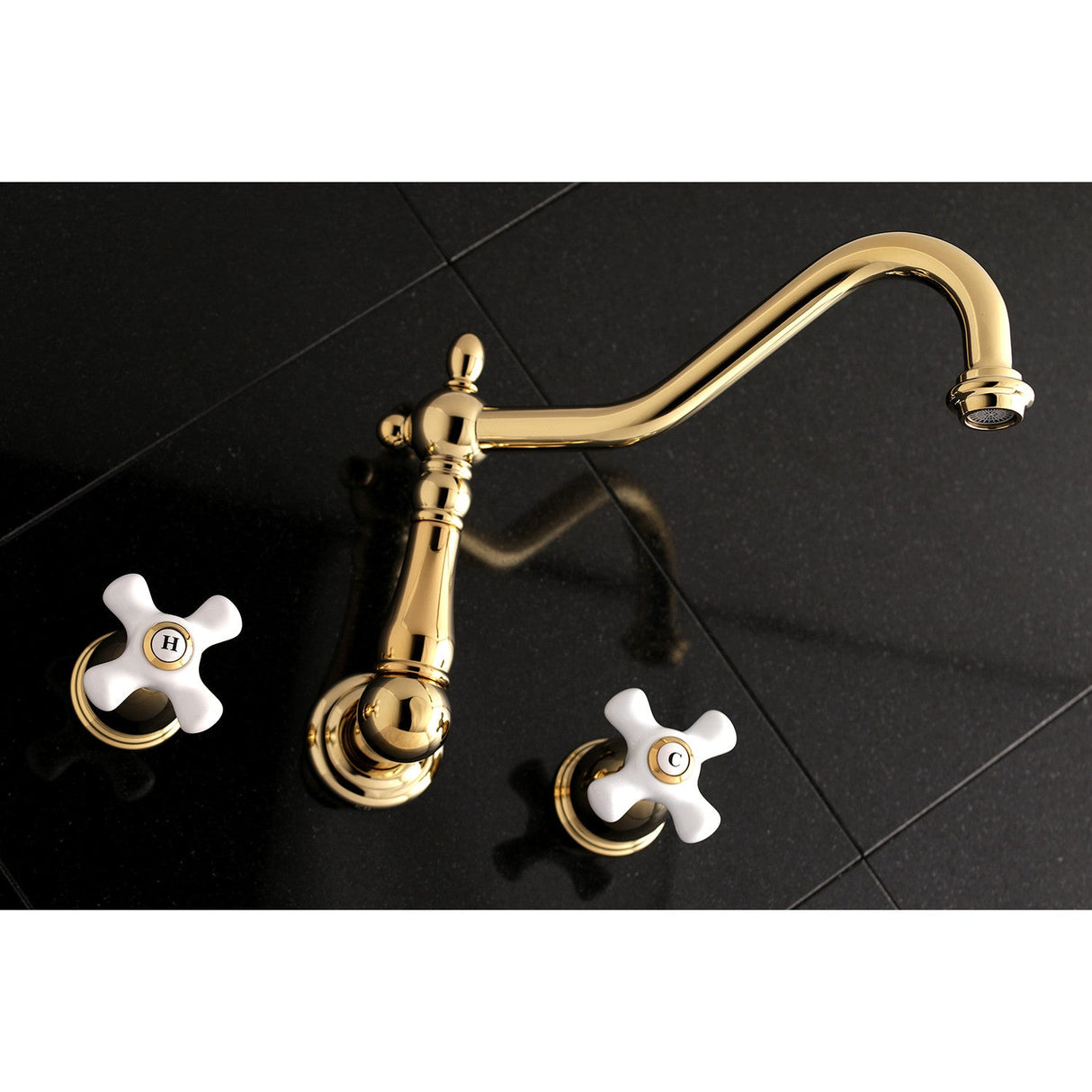 Heritage KS1022PX Two-Handle 3-Hole Wall Mount Roman Tub Faucet, Polished Brass