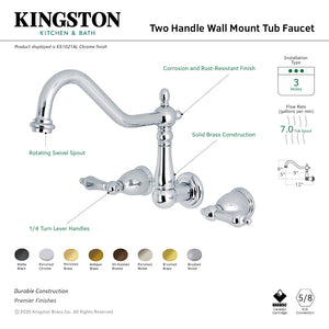 Heritage KS1023AL Two-Handle 3-Hole Wall Mount Roman Tub Faucet, Antique Brass