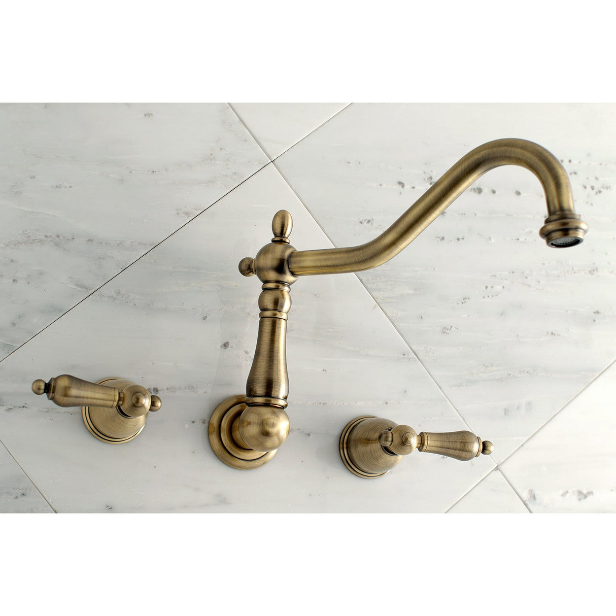 Heritage KS1023AL Two-Handle 3-Hole Wall Mount Roman Tub Faucet, Antique Brass
