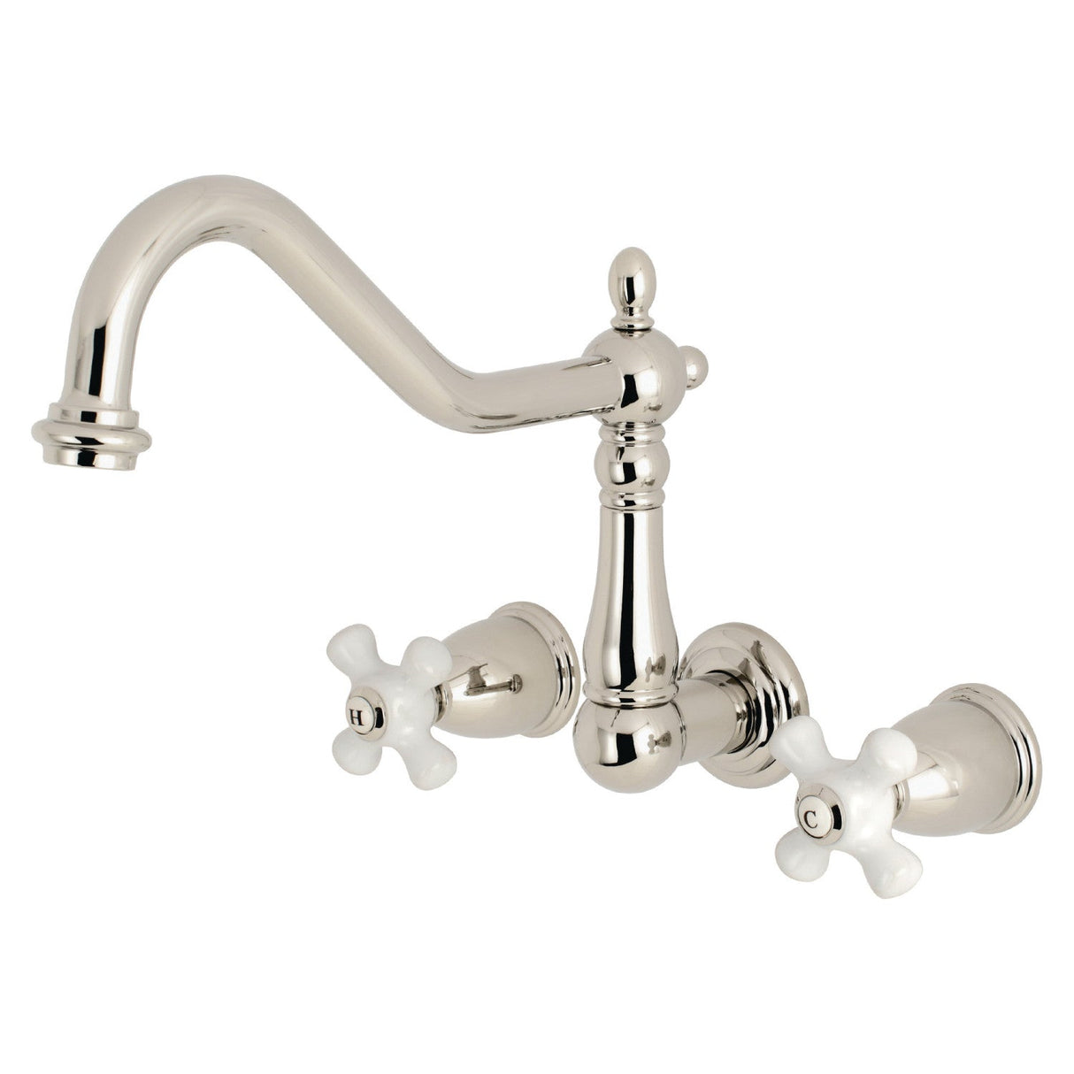 Heritage KS1026PX Two-Handle 3-Hole Wall Mount Roman Tub Faucet, Polished Nickel